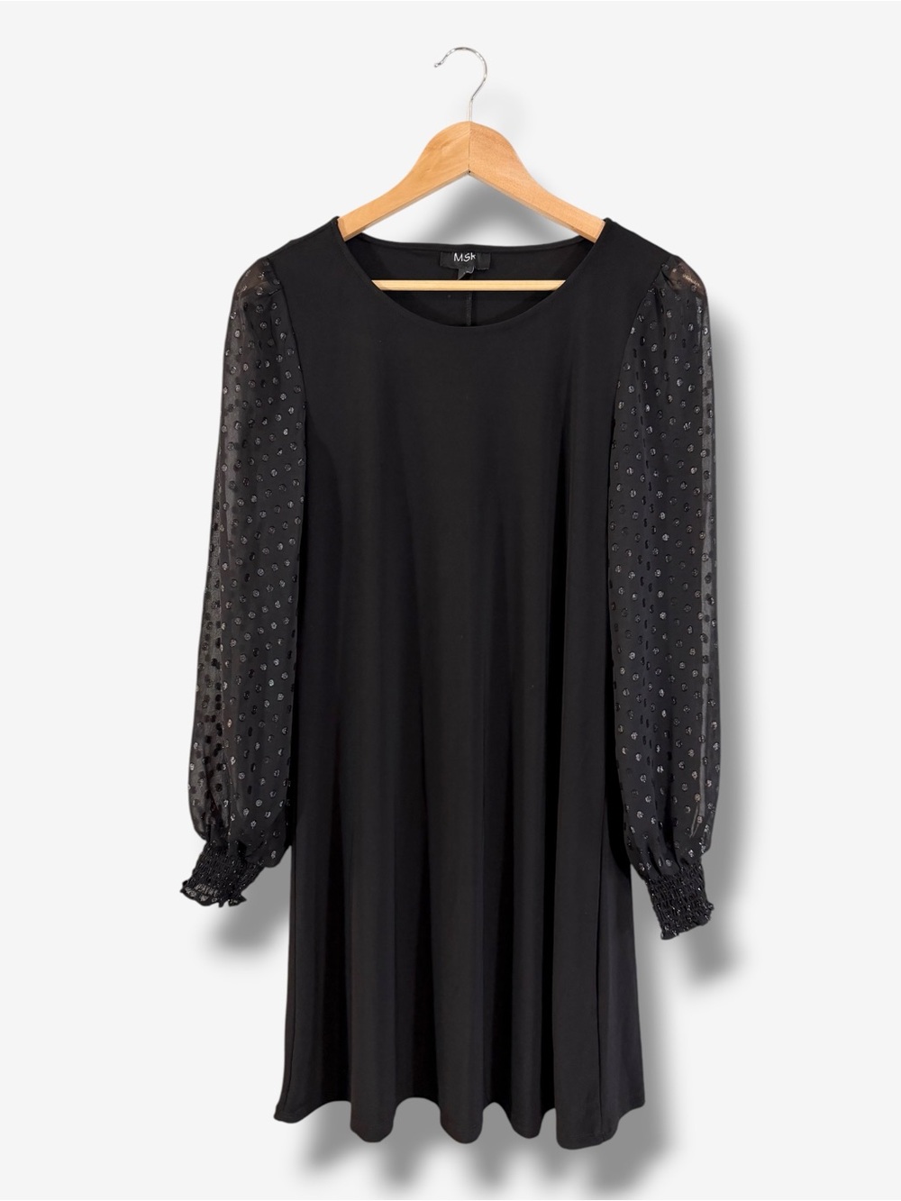 MSK Little Black Dress Size M Sheer Polka Dot Long Sleeve Evening Cocktail Party